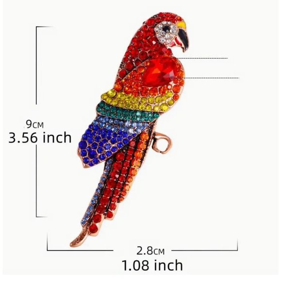 Scarlet Macaw Parrot Brooch Crystal & Enamel Gold Tone - Picture 2 of 2